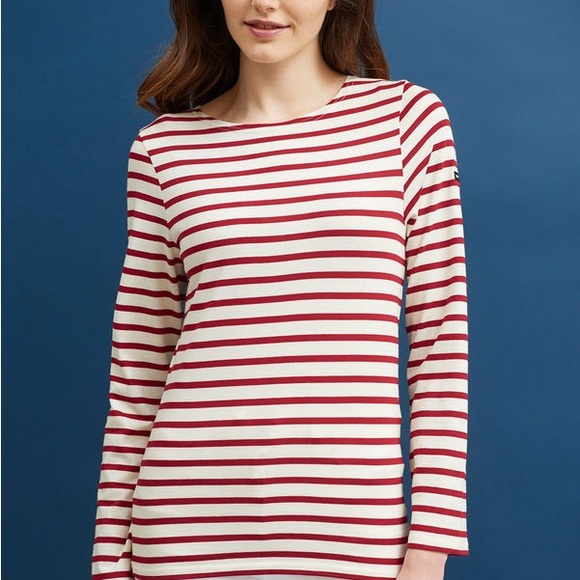 Saint James Tops - Saint James Red and White Striped Long Sleeve Tee